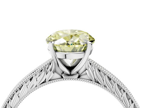 White gold Fancy Yellow Oval Cut Solitaire Milgrain Engraved Band with Four-Prong Setting_4