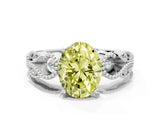 White gold Fancy Yellow Oval Cut Solitaire Milgrain Leaf Band with Prong Setting_12
