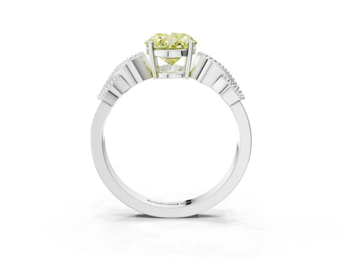White gold Fancy Yellow Oval Cut Solitaire Milgrain Leaf Band with Prong Setting_15