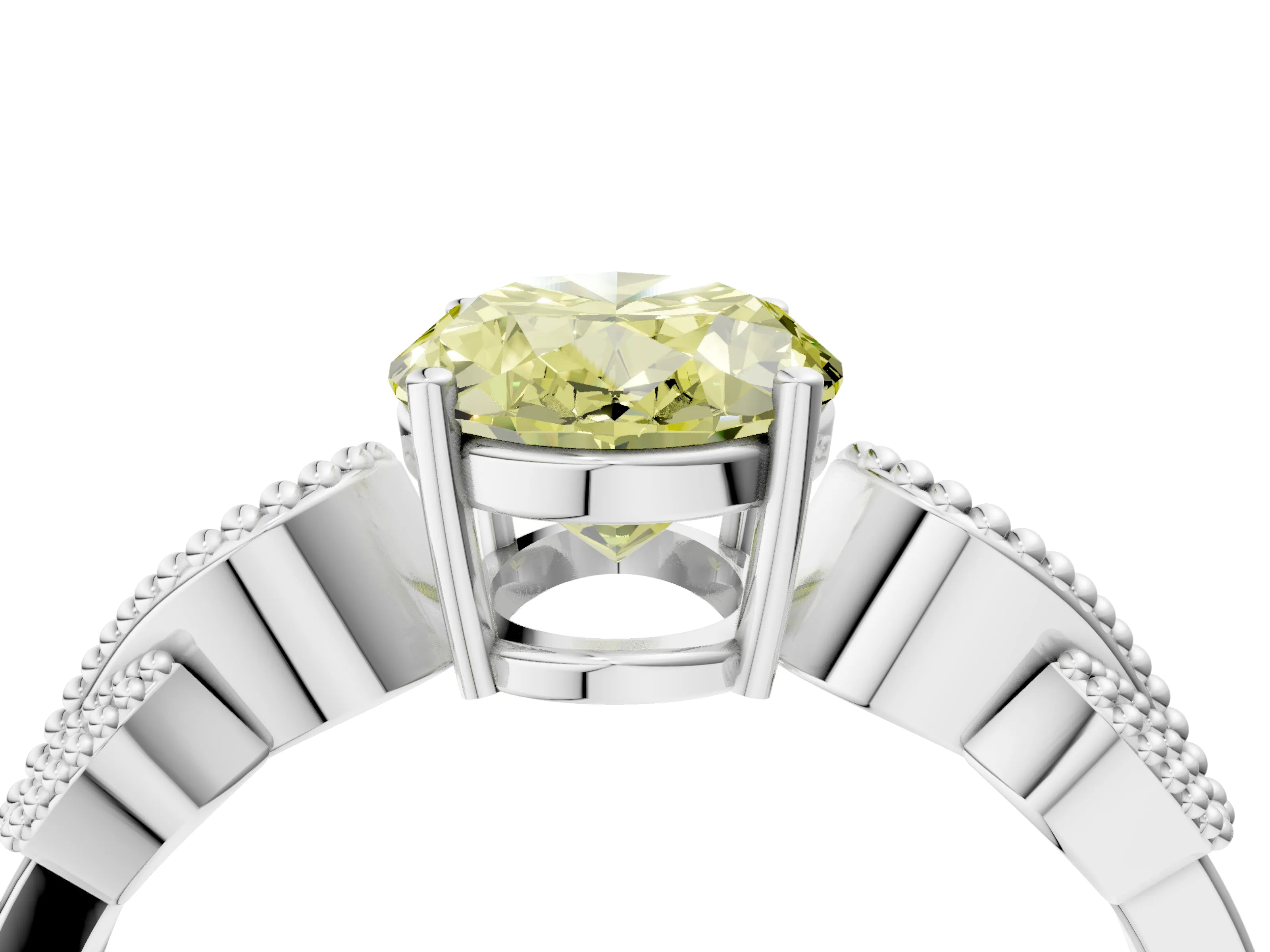 White gold Fancy Yellow Oval Cut Solitaire Milgrain Leaf Band with Prong Setting_16
