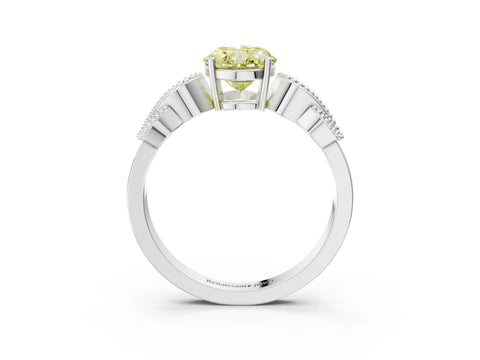 White gold Fancy Yellow Oval Cut Solitaire Milgrain Leaf Band with Prong Setting_3