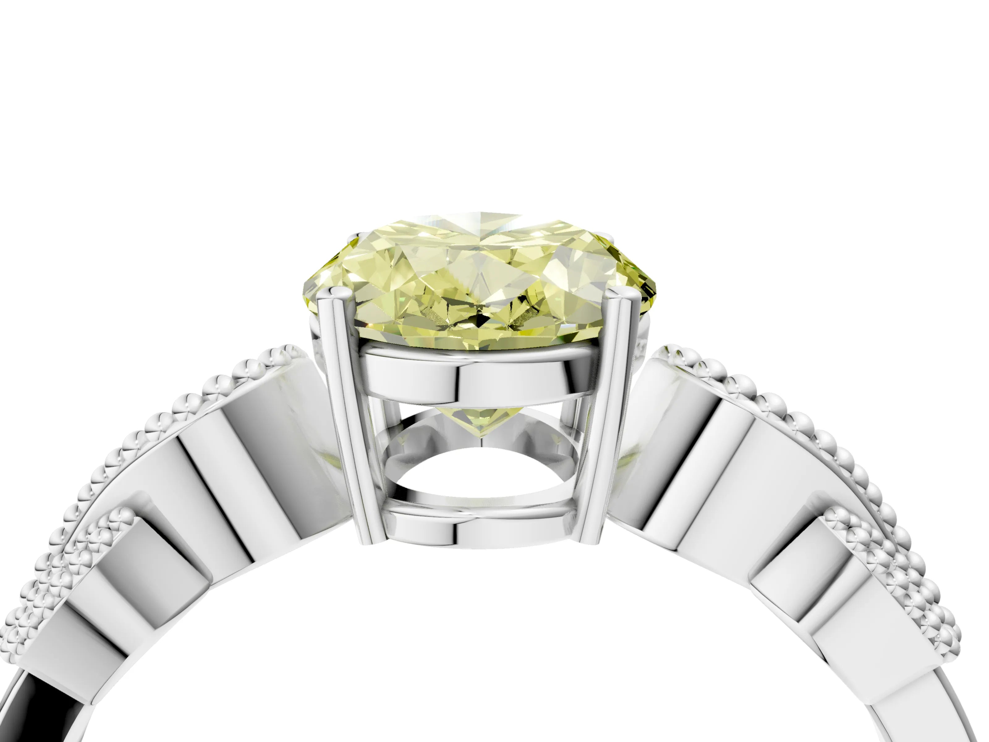 White gold Fancy Yellow Oval Cut Solitaire Milgrain Leaf Band with Prong Setting_4