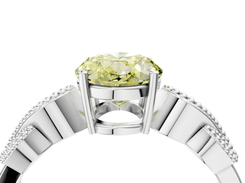 White gold Fancy Yellow Oval Cut Solitaire Milgrain Leaf Band with Prong Setting_4