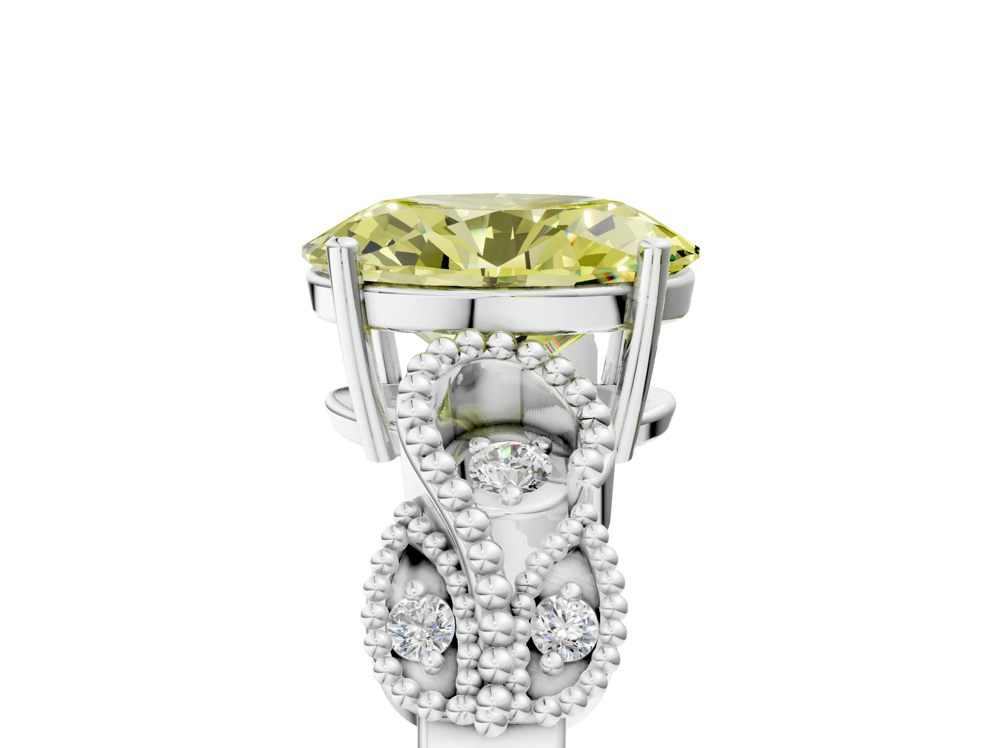 White gold Fancy Yellow Oval Cut Solitaire Milgrain Leaf Band with Prong Setting_5