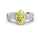 White gold Fancy Yellow Oval Cut Solitaire Princess Side Stone Engraved Band Prong Setting Ring_12