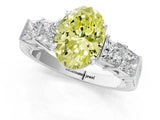 White gold Fancy Yellow Oval Cut Solitaire Princess Side Stone Engraved Band Prong Setting Ring_13