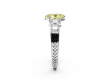 White gold Fancy Yellow Oval Cut Solitaire Princess Side Stone Engraved Band Prong Setting Ring_14