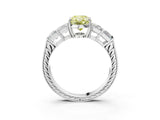 White gold Fancy Yellow Oval Cut Solitaire Princess Side Stone Engraved Band Prong Setting Ring_15