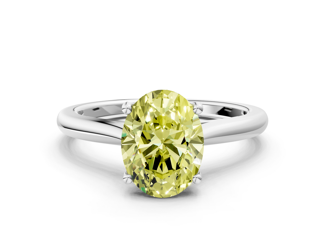 White gold Fancy Yellow Oval  Cut Solitaire Ring with Cathedral Band and Four-Prong Setting_68