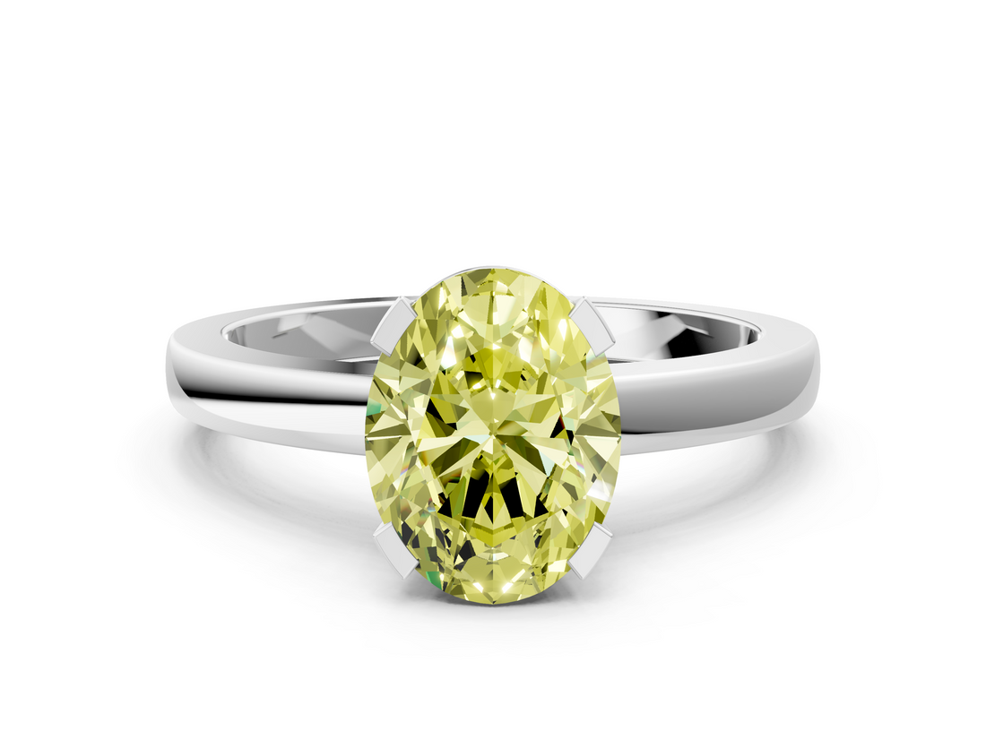 White gold Fancy Yellow Oval  Cut Solitaire Ring with Four-Prong Setting and Classic Band_45