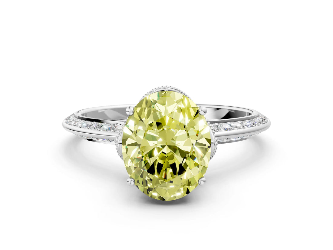 White gold Fancy Yellow Oval Cut Solitaire Split Shank Pave Diamond Engagement Ring with Four-Prong Setting_24
