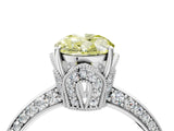 White gold Fancy Yellow Oval Cut Solitaire Split Shank Pave Diamond Engagement Ring with Four-Prong Setting_4