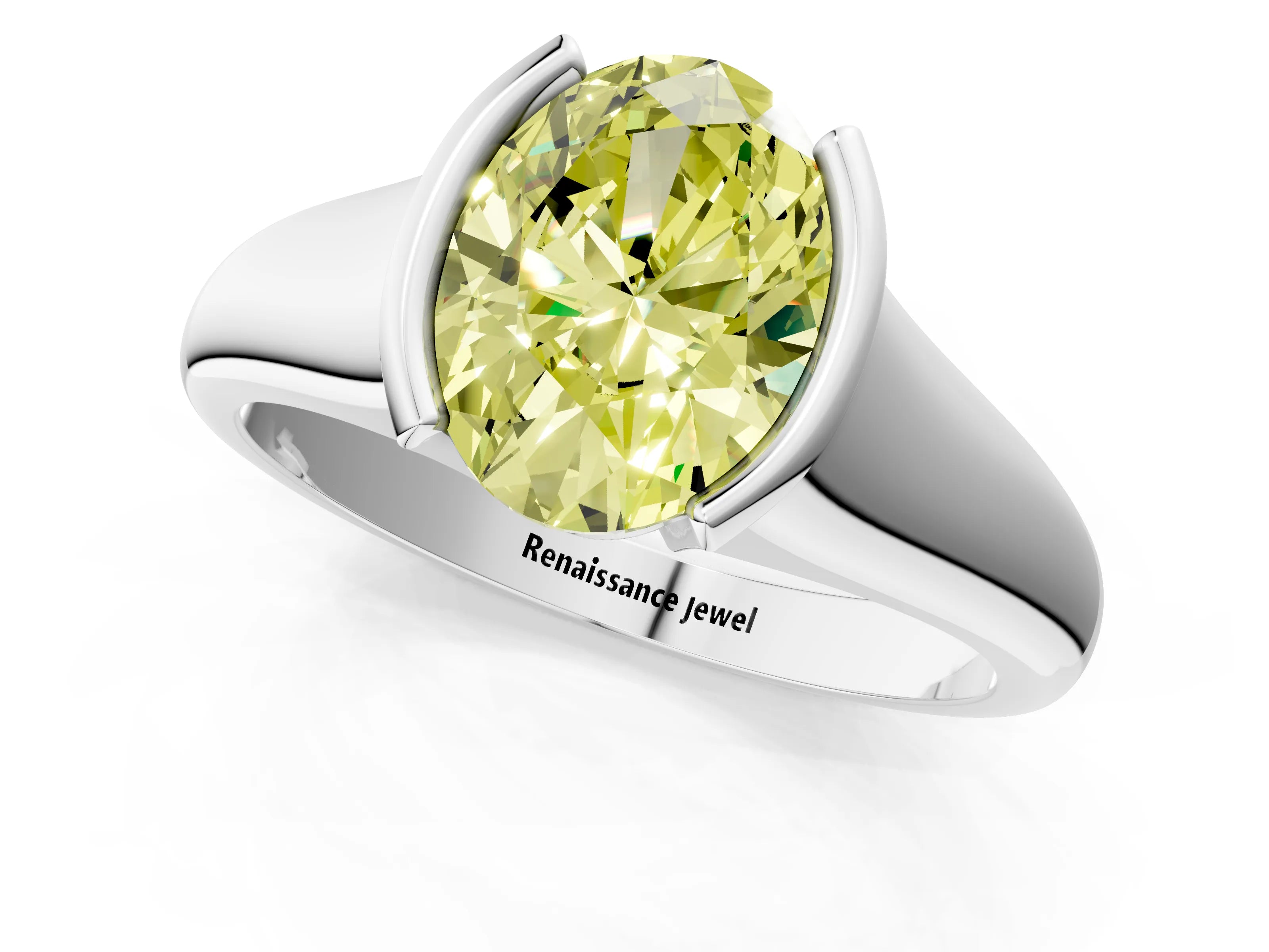 White gold Fancy Yellow Oval Cut Solitaire Tension Set Diamond Ring with Split Shank Band_1