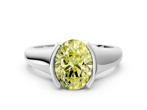 White gold Fancy Yellow Oval Cut Solitaire Tension Set Diamond Ring with Split Shank Band