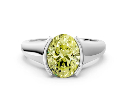White gold Fancy Yellow Oval Cut Solitaire Tension Set Diamond Ring with Split Shank Band