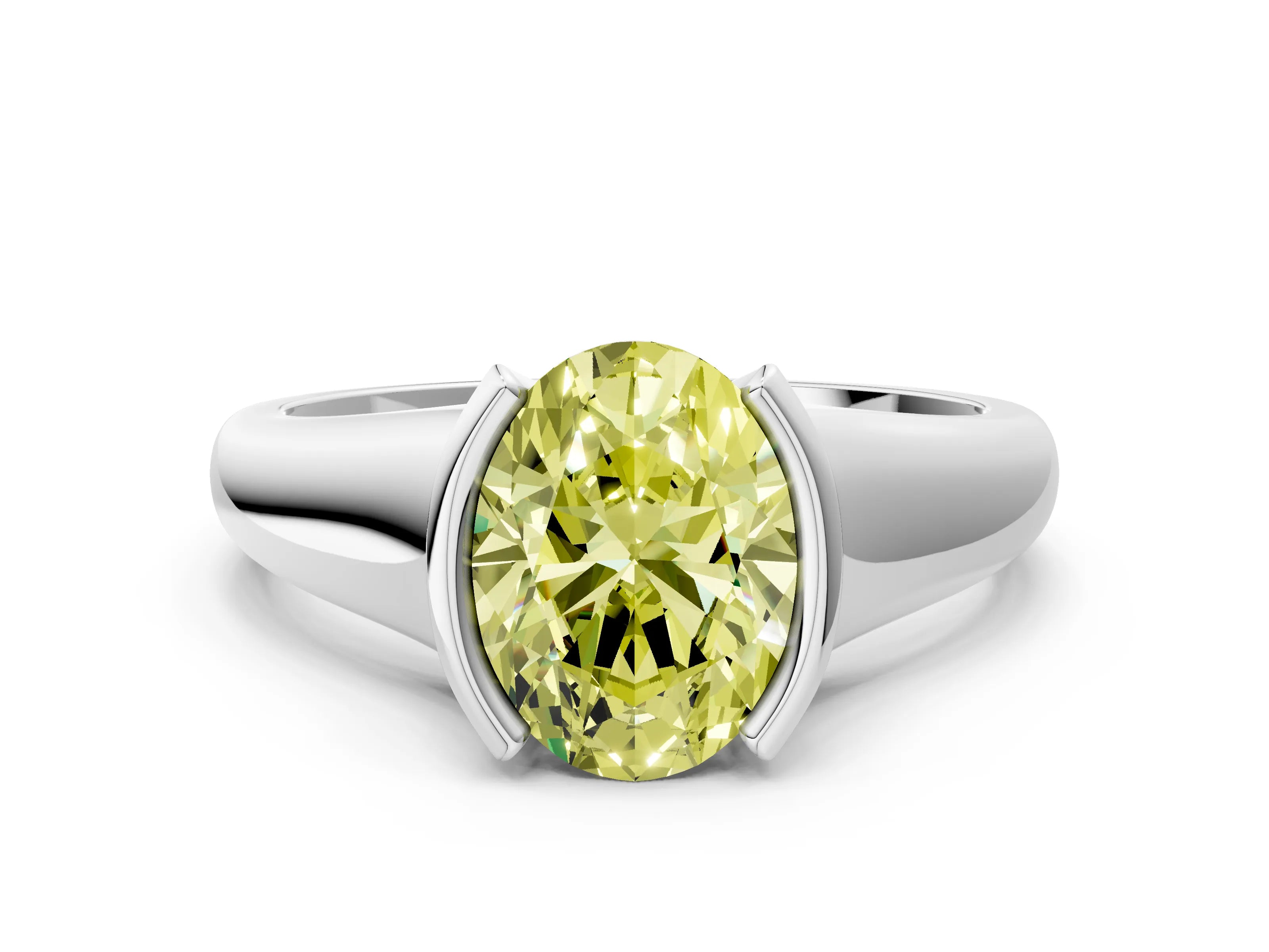 White gold Fancy Yellow Oval Cut Solitaire Tension Set Diamond Ring with Split Shank Band_24
