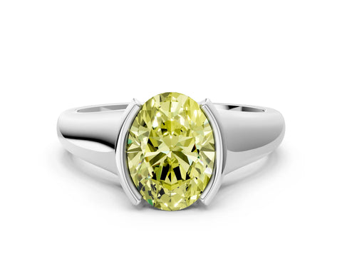White gold Fancy Yellow Oval Cut Solitaire Tension Set Diamond Ring with Split Shank Band_24