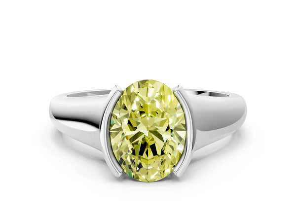 White gold Fancy Yellow Oval Cut Solitaire Tension Set Diamond Ring with Split Shank Band