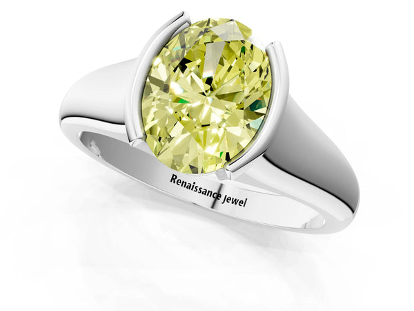White gold Fancy Yellow Oval Cut Solitaire Tension Set Diamond Ring with Split Shank Band