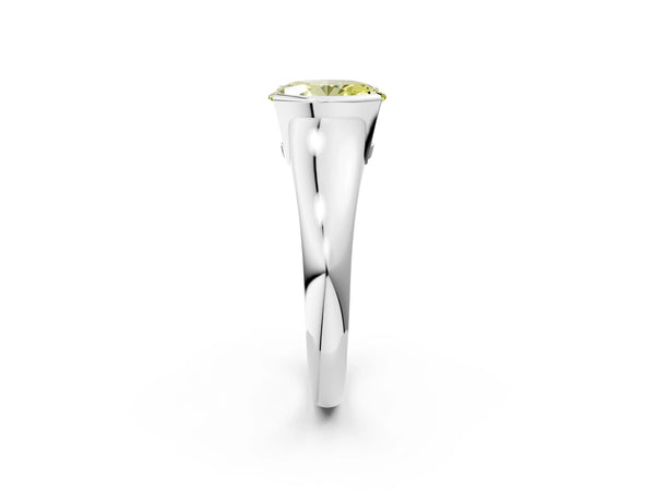 White gold Fancy Yellow Oval Cut Solitaire Tension Set Diamond Ring with Split Shank Band