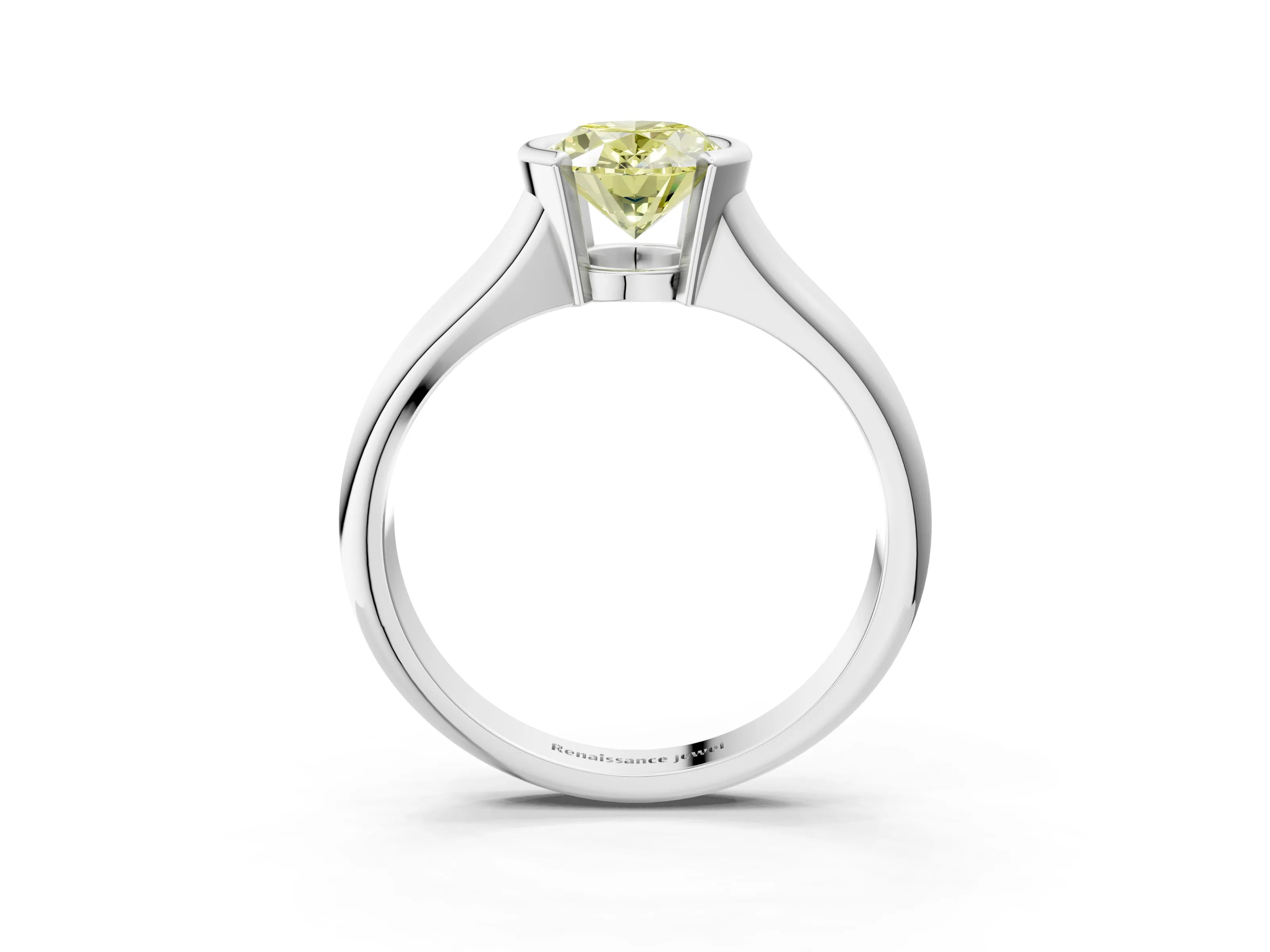 White gold Fancy Yellow Oval Cut Solitaire Tension Set Diamond Ring with Split Shank Band_27