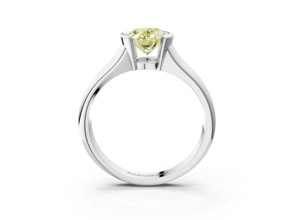 White gold Fancy Yellow Oval Cut Solitaire Tension Set Diamond Ring with Split Shank Band