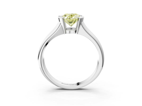 White gold Fancy Yellow Oval Cut Solitaire Tension Set Diamond Ring with Split Shank Band