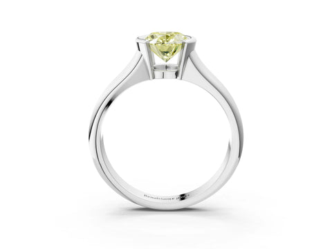 White gold Fancy Yellow Oval Cut Solitaire Tension Set Diamond Ring with Split Shank Band_3