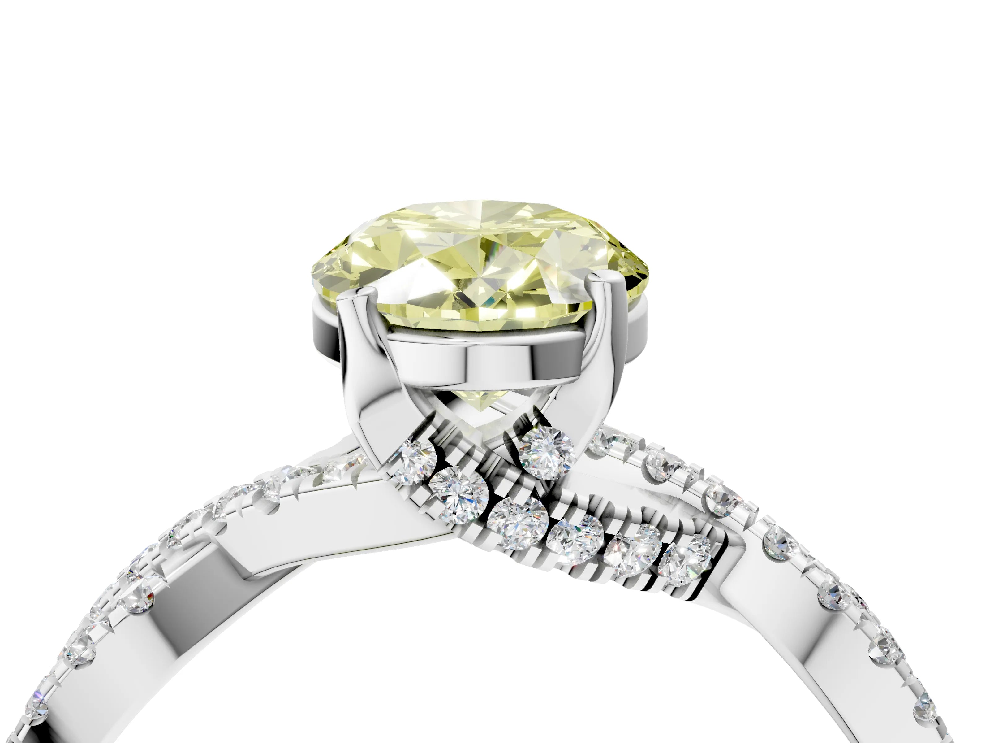 White gold Fancy Yellow Oval Cut Solitaire Twist Pave Diamond Engagement Ring with Prong Setting_10