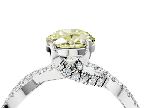 White gold Fancy Yellow Oval Cut Solitaire Twist Pave Diamond Engagement Ring with Prong Setting_10