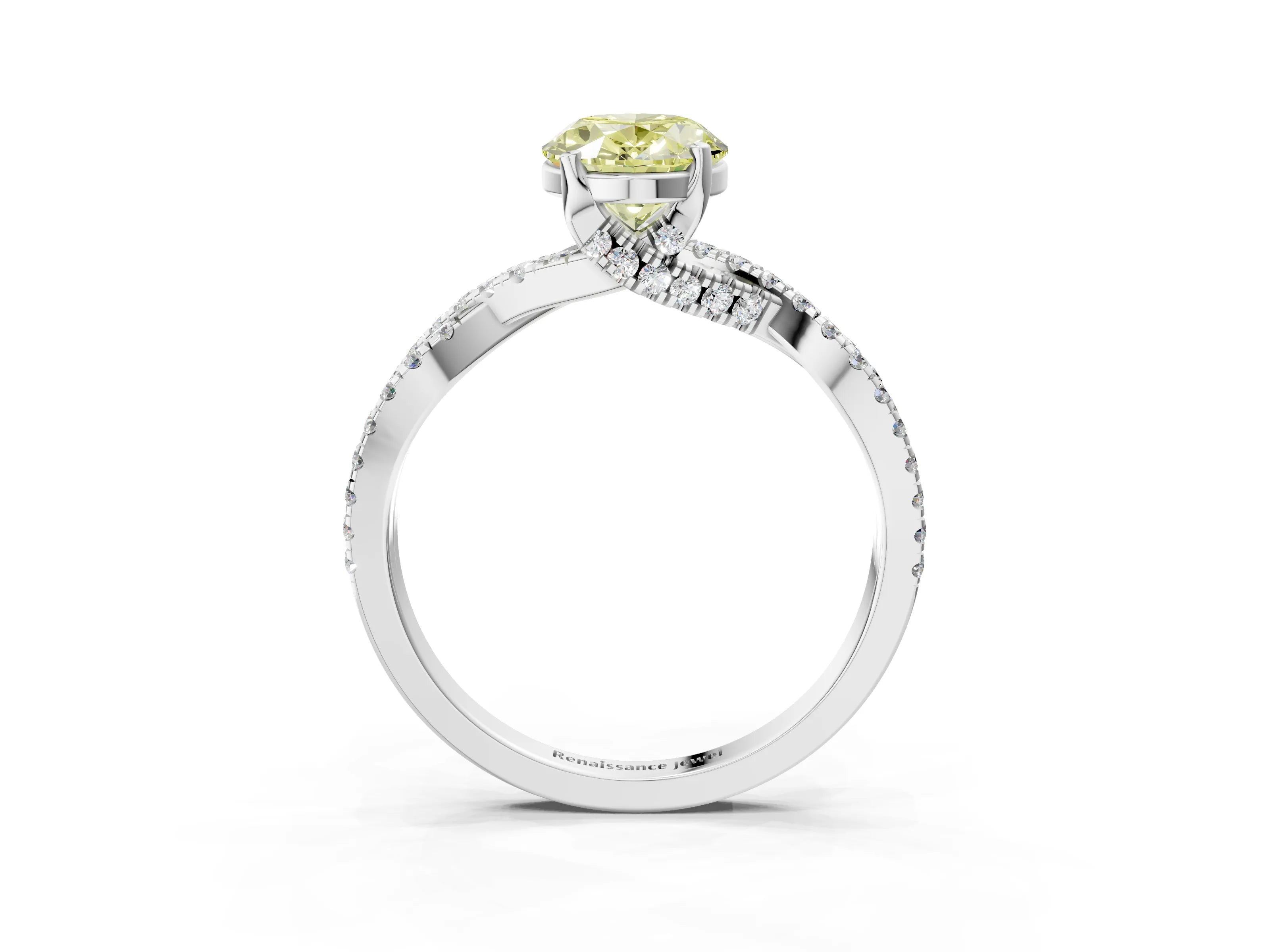 White gold Fancy Yellow Oval Cut Solitaire Twist Pave Diamond Engagement Ring with Prong Setting_27