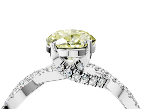White gold Fancy Yellow Oval Cut Solitaire Twist Pave Diamond Engagement Ring with Prong Setting_28