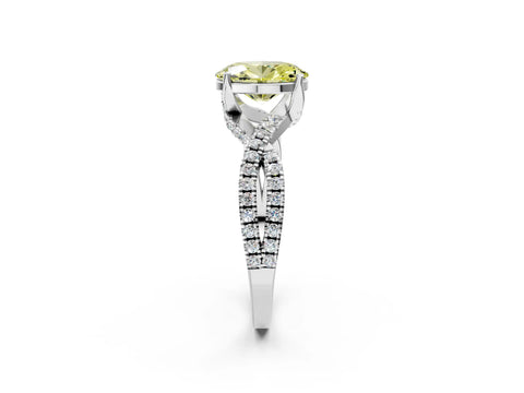 White gold Fancy Yellow Oval Cut Solitaire Twist Pave Diamond Engagement Ring with Prong Setting_2