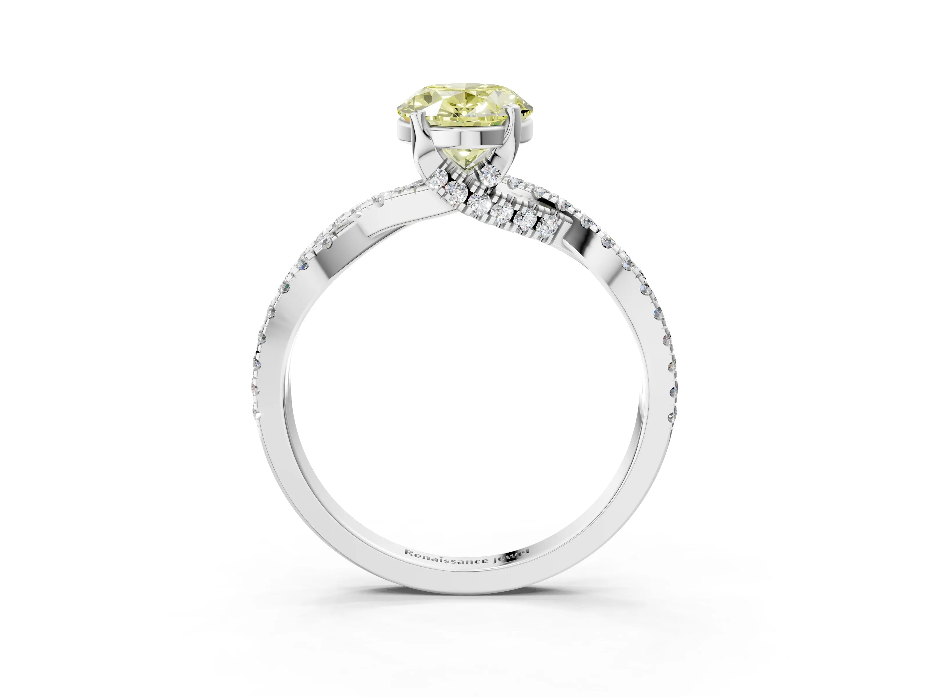 White gold Fancy Yellow Oval Cut Solitaire Twist Pave Diamond Engagement Ring with Prong Setting_3