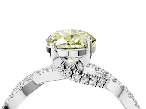 White gold Fancy Yellow Oval Cut Solitaire Twist Pave Diamond Engagement Ring with Prong Setting_4