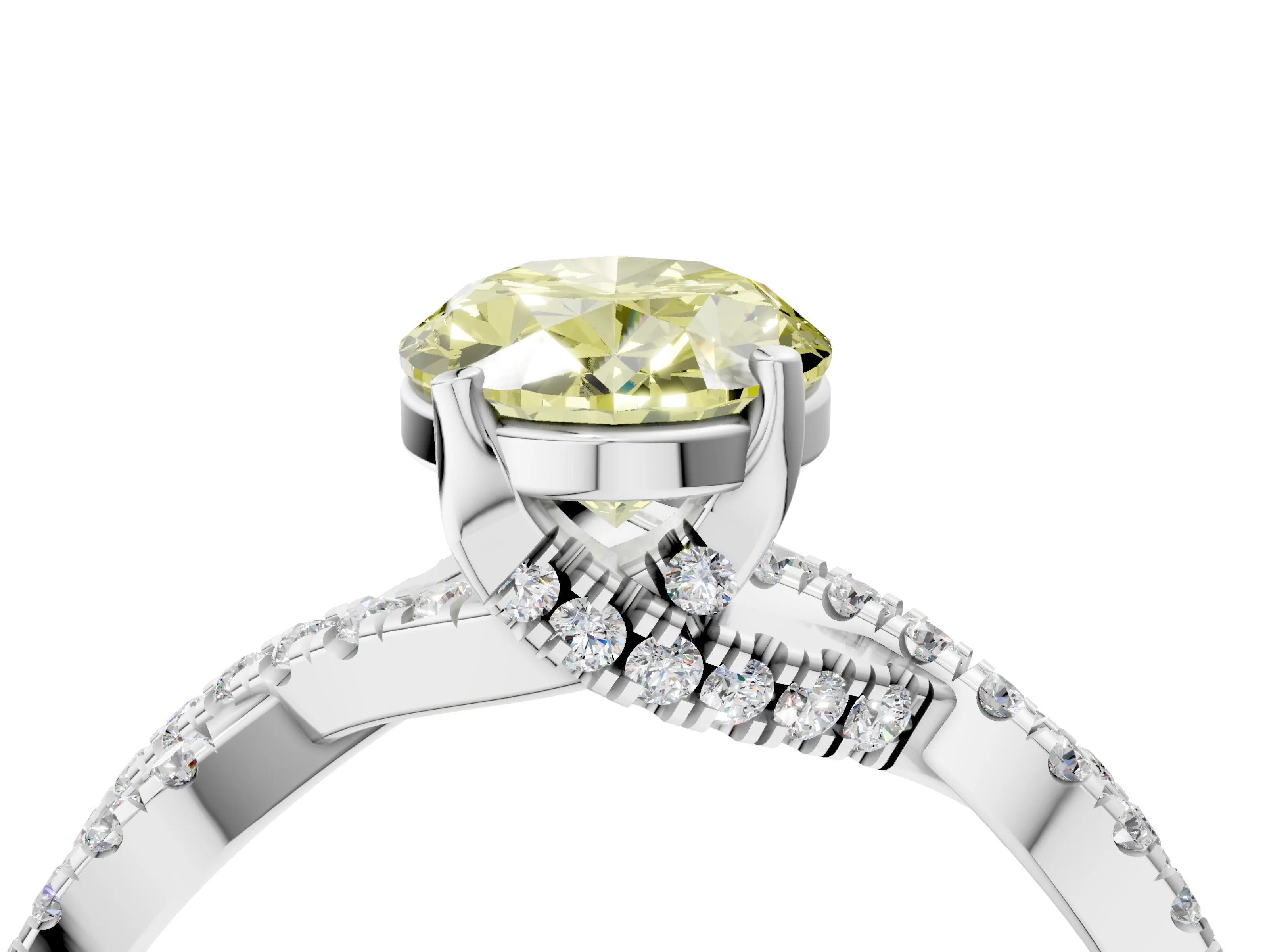 White gold Fancy Yellow Oval Cut Solitaire Twist Pave Diamond Engagement Ring with Prong Setting_4