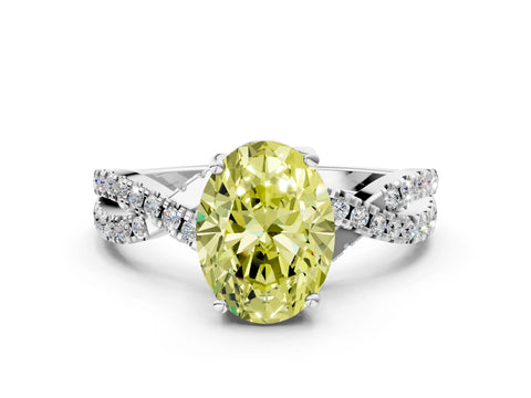 White gold Fancy Yellow Oval Cut Solitaire Twist Pave Diamond Engagement Ring with Prong Setting_6