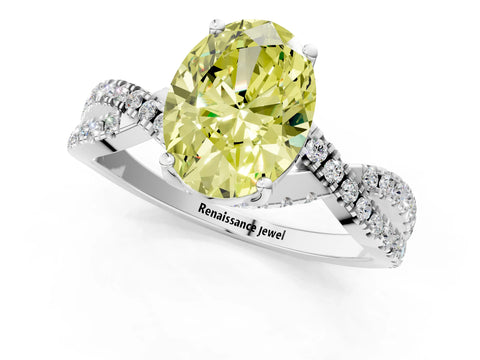 White gold Fancy Yellow Oval Cut Solitaire Twist Pave Diamond Engagement Ring with Prong Setting_7