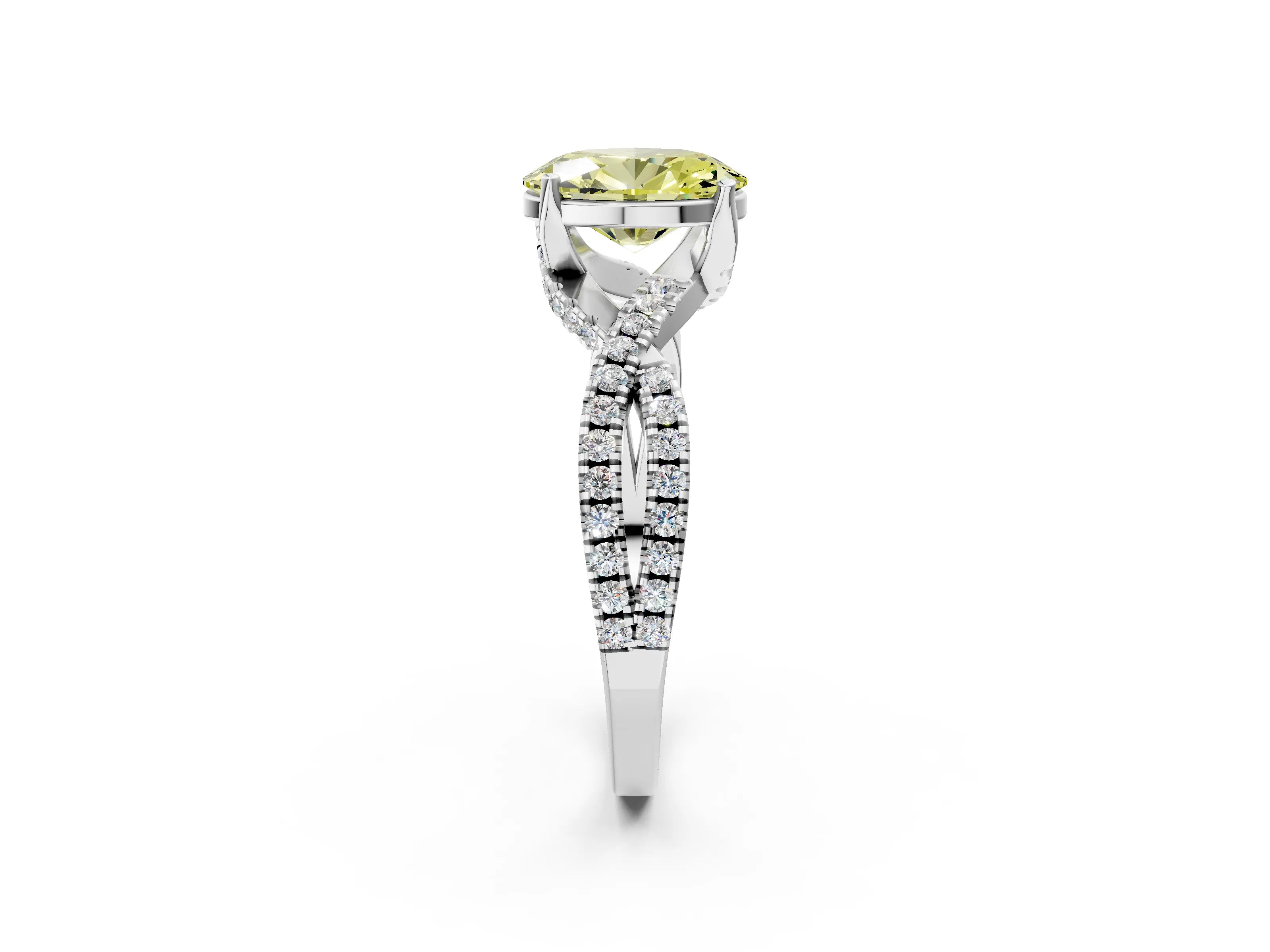White gold Fancy Yellow Oval Cut Solitaire Twist Pave Diamond Engagement Ring with Prong Setting_8