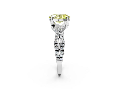 White gold Fancy Yellow Oval Cut Solitaire Twist Pave Diamond Engagement Ring with Prong Setting_8