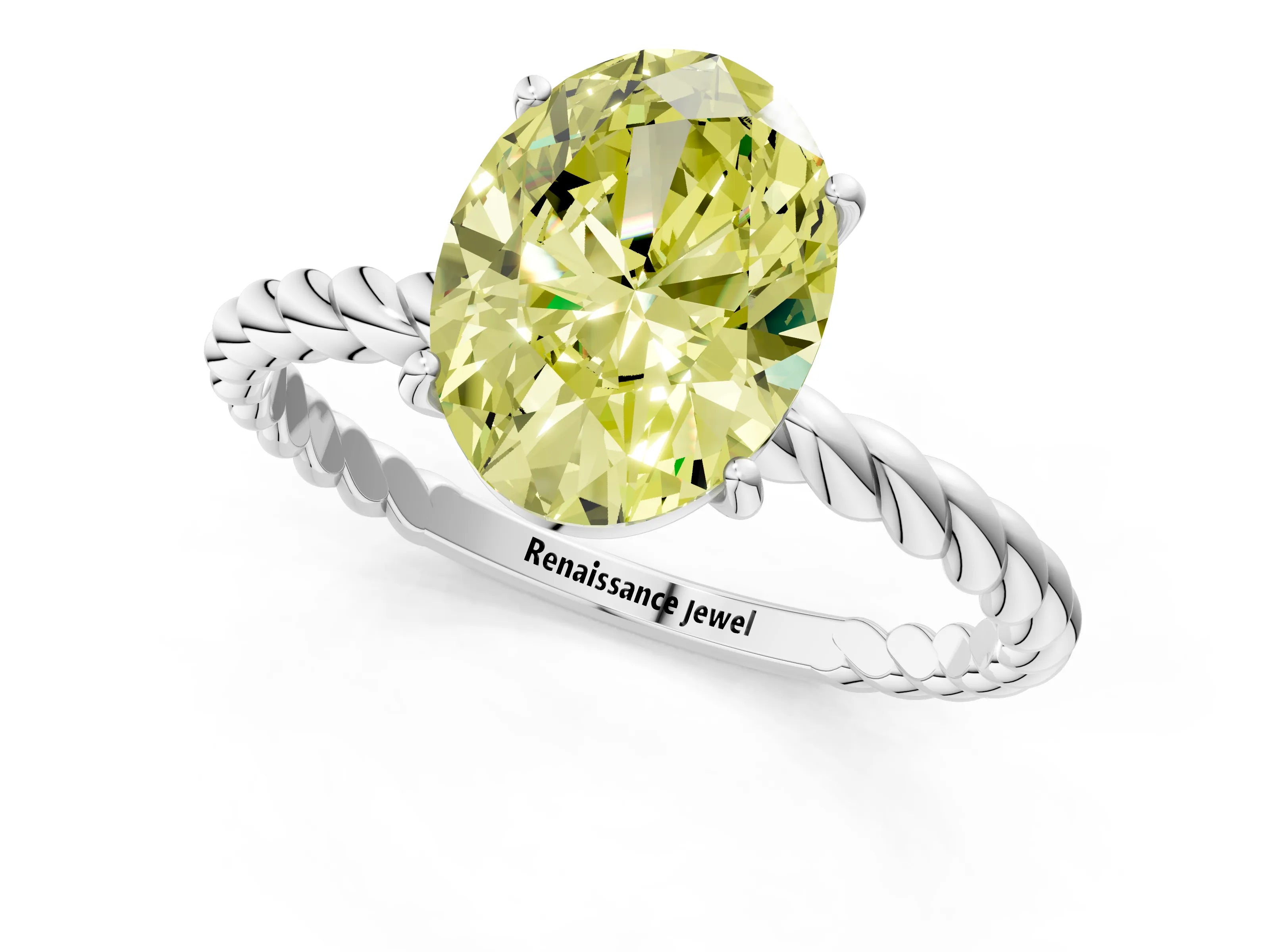 White gold Fancy Yellow Oval Cut Solitaire Twisted Band 4-Prong Ring_37
