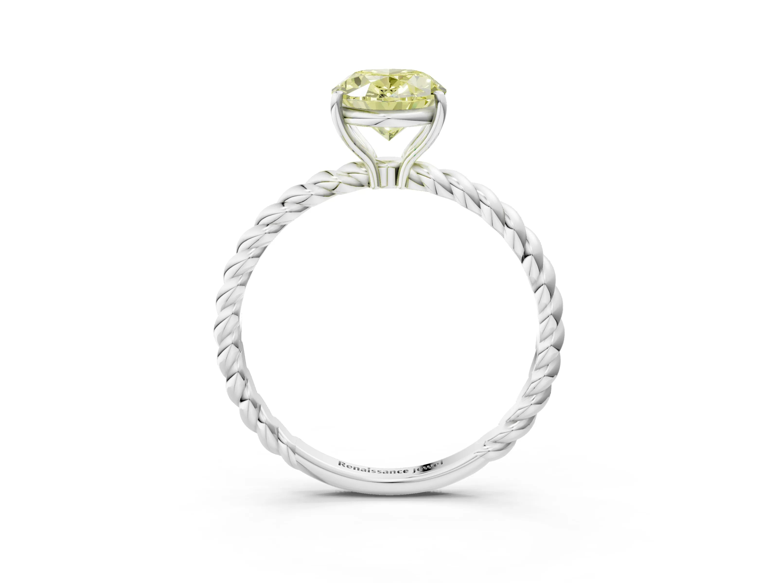 White gold Fancy Yellow Oval Cut Solitaire Twisted Band 4-Prong Ring_39