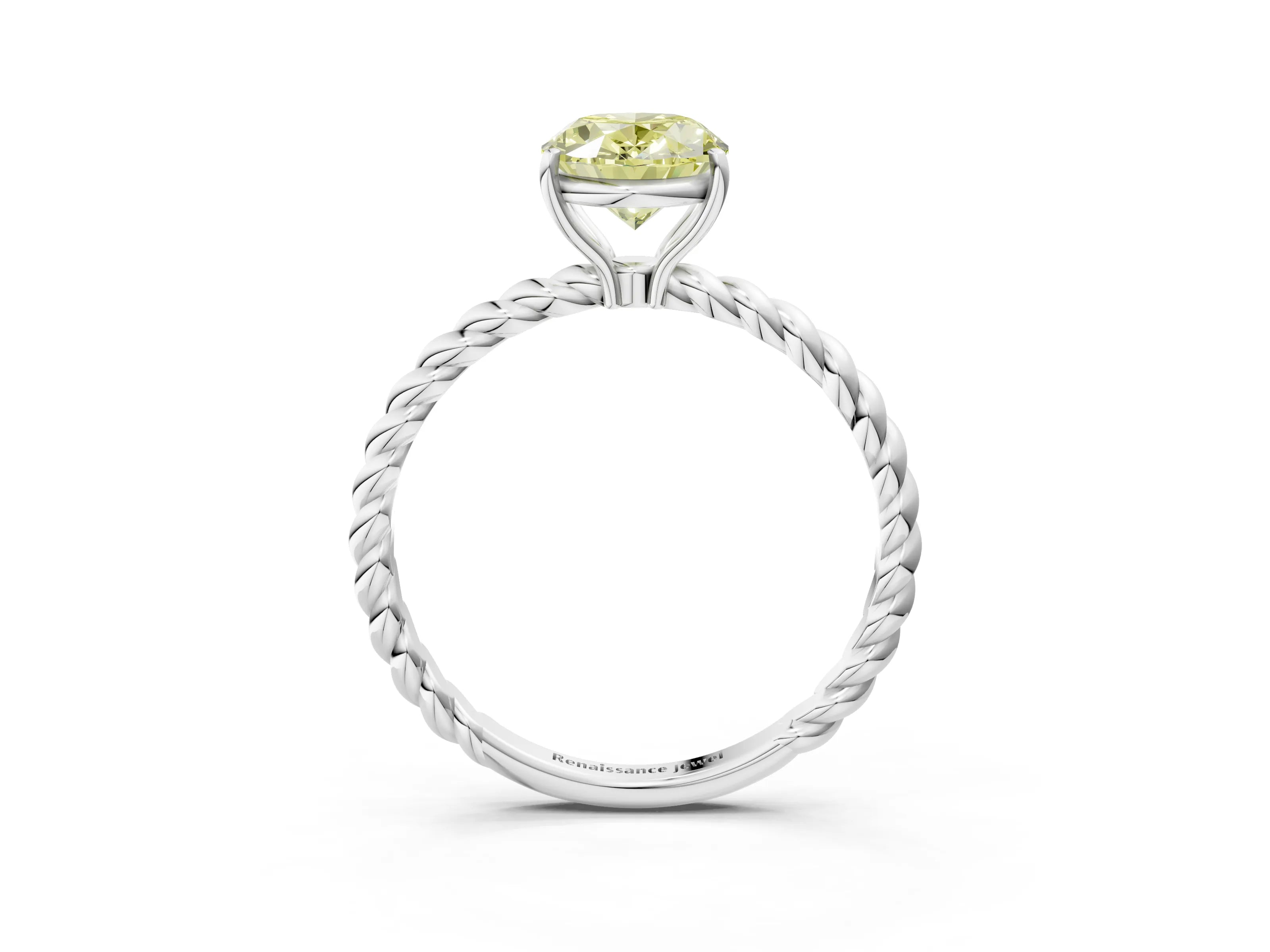 White gold Fancy Yellow Oval Cut Solitaire Twisted Band 4-Prong Ring_3