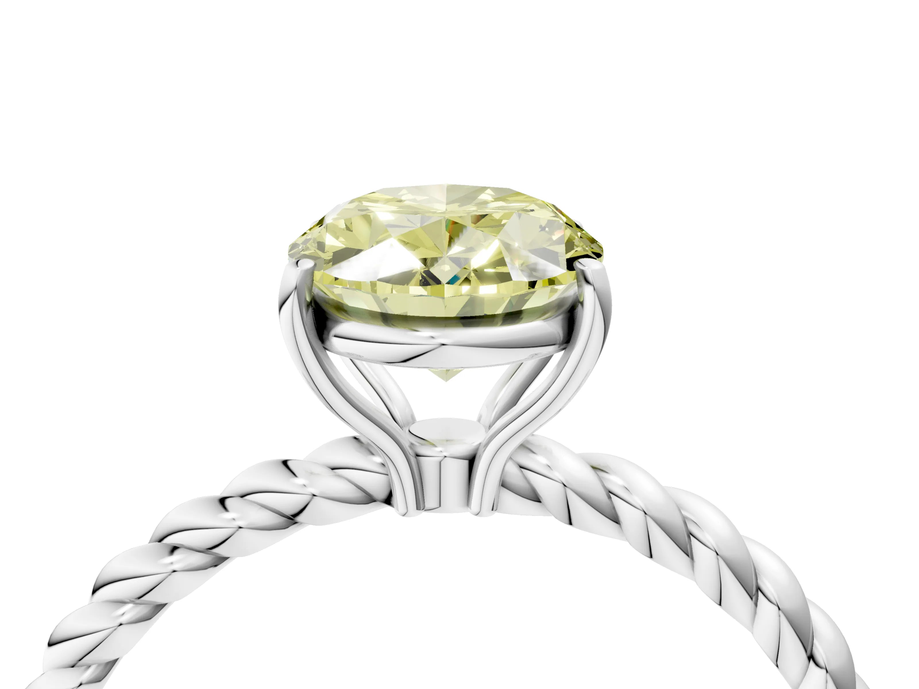 White gold Fancy Yellow Oval Cut Solitaire Twisted Band 4-Prong Ring_4