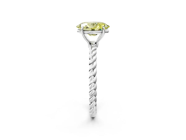 White Gold Oval Twisted Solitaire Engagement Ring Setting for Fancy Yellow Center