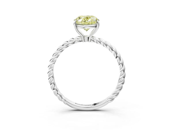 White Gold Oval Twisted Solitaire Engagement Ring Setting for Fancy Yellow Center
