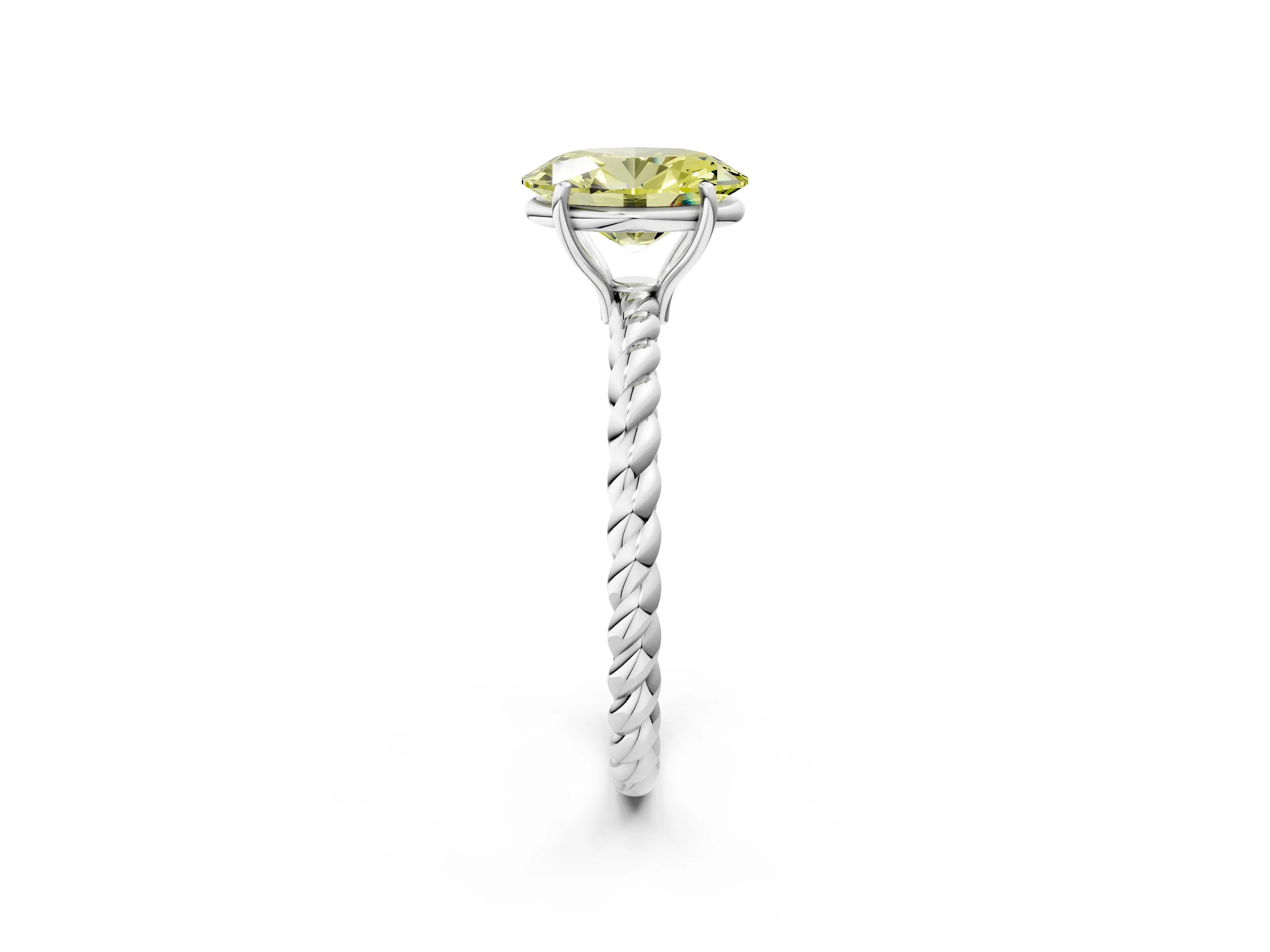 White gold Fancy Yellow Oval Cut Solitaire Twisted Band 4-Prong Ring_50