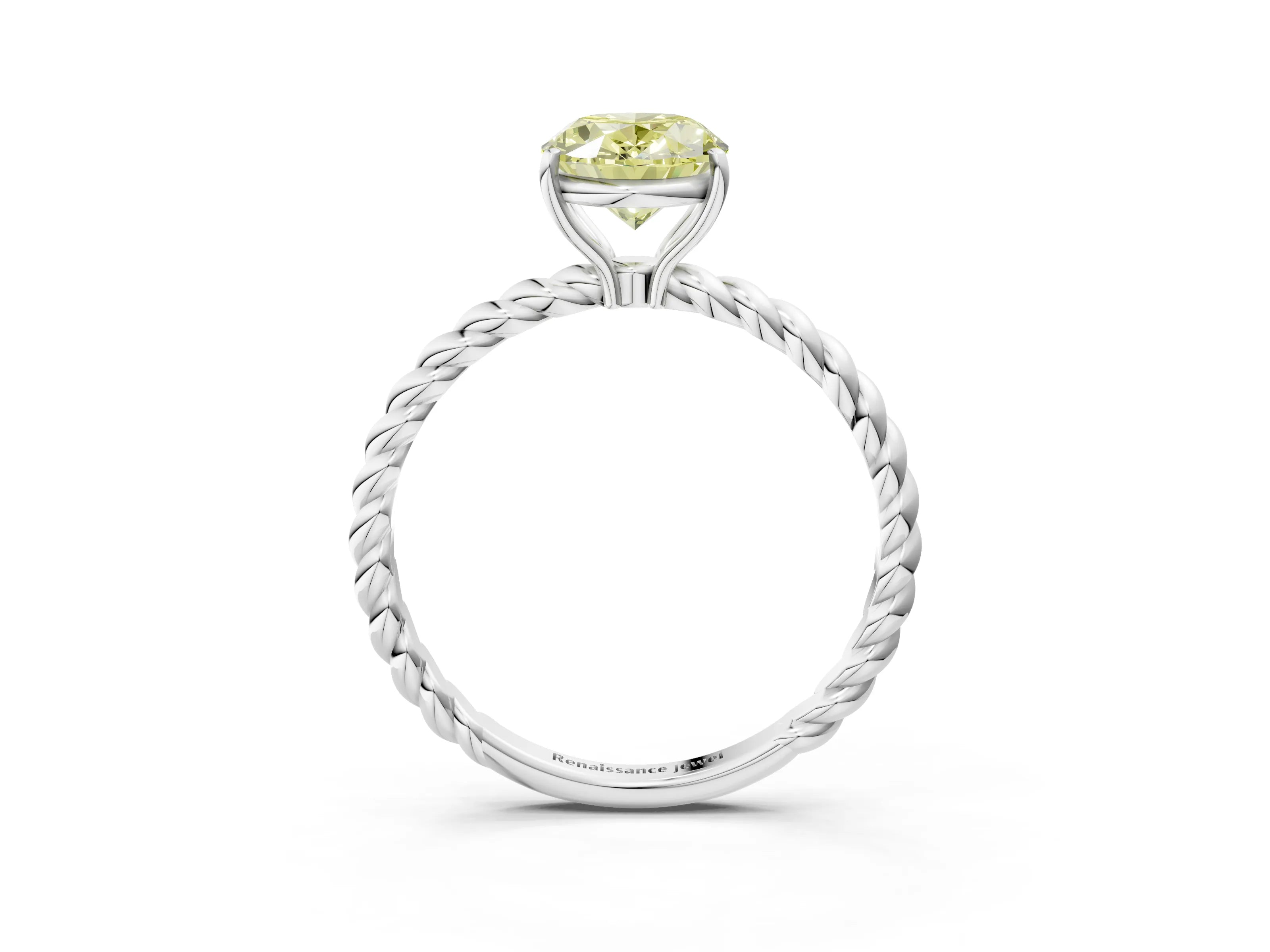 White gold Fancy Yellow Oval Cut Solitaire Twisted Band 4-Prong Ring_51