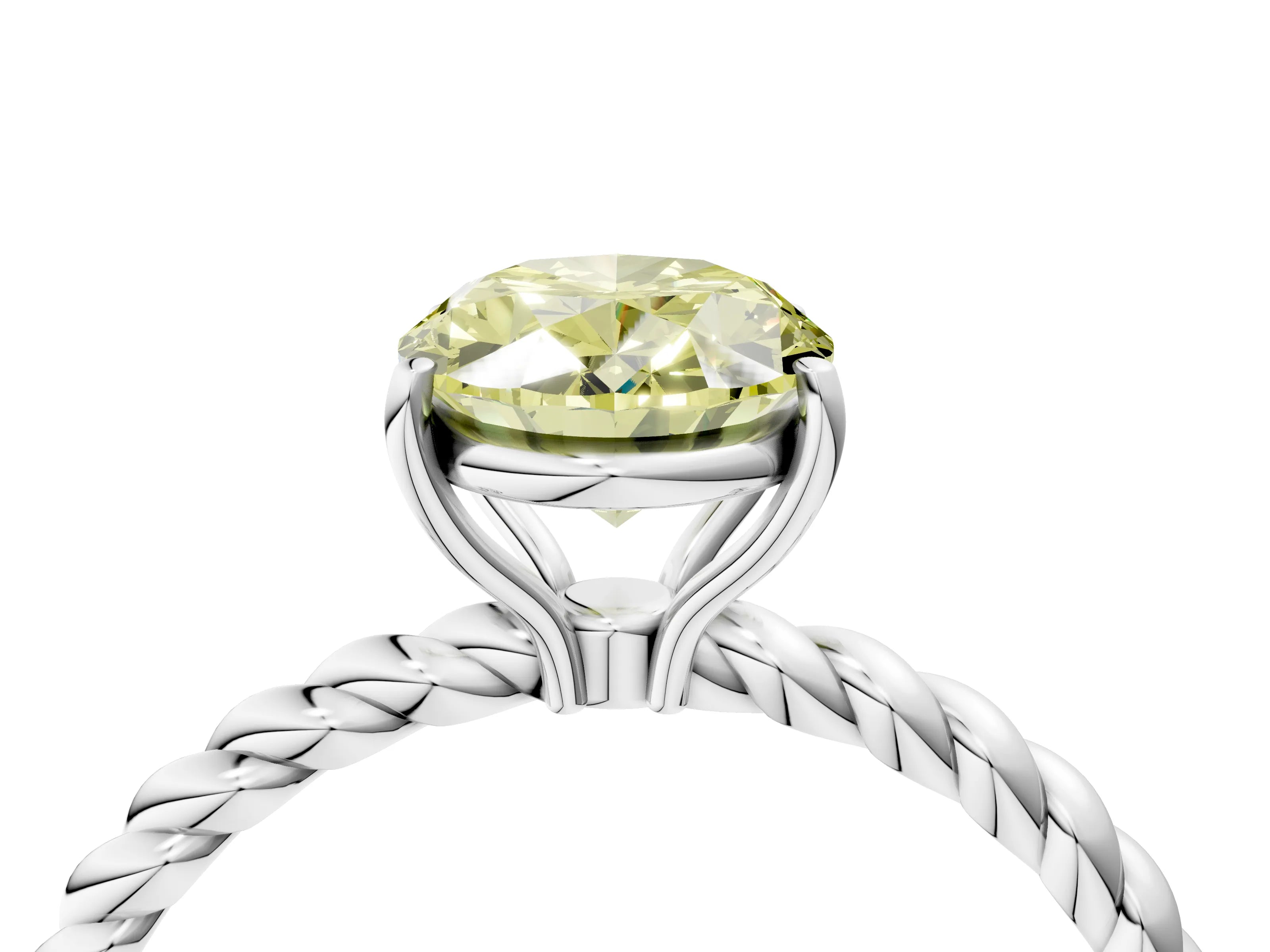 White gold Fancy Yellow Oval Cut Solitaire Twisted Band 4-Prong Ring_52