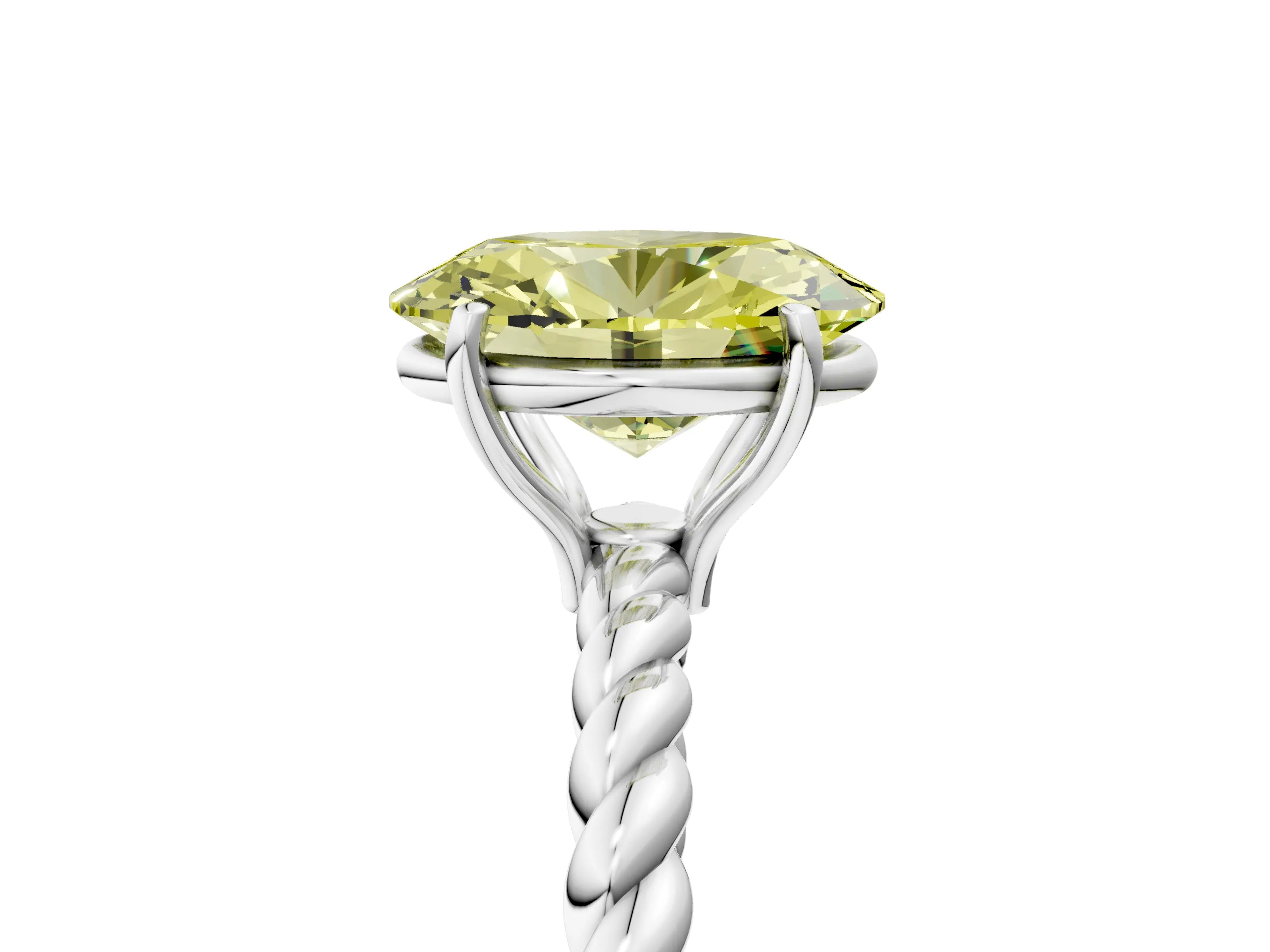 White gold Fancy Yellow Oval Cut Solitaire Twisted Band 4-Prong Ring_53